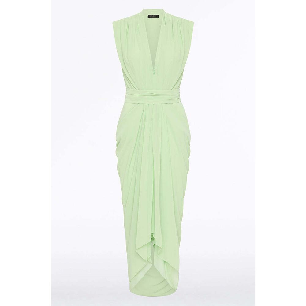 Carla Zampatti Peridot Georgette Sleeveless Waterfall Dress - 4 - Mint Green